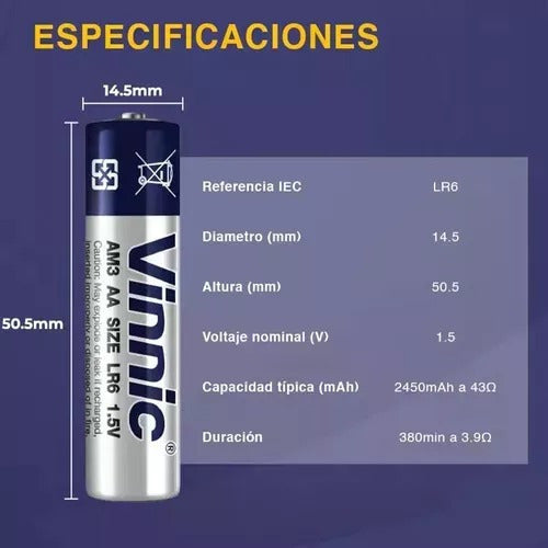 Pilas Batería Calidad Alcalinas Doble Aa X4  Vinnic 1