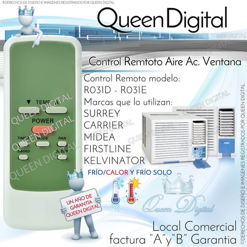 Queen Digital Control Remoto Aire Acondiciona. Ventana Para Surrey Carrier 1