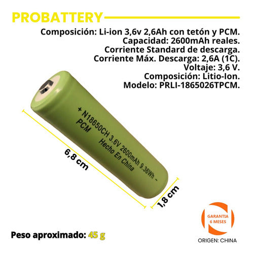 Probattery Rechargeable Lithium Battery 2600mAh 3.6V with Teton and PCM 1