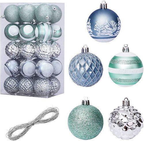 Adornos De Navidad 30 Bolas Para Arbol Azul Y Verde Polar 0