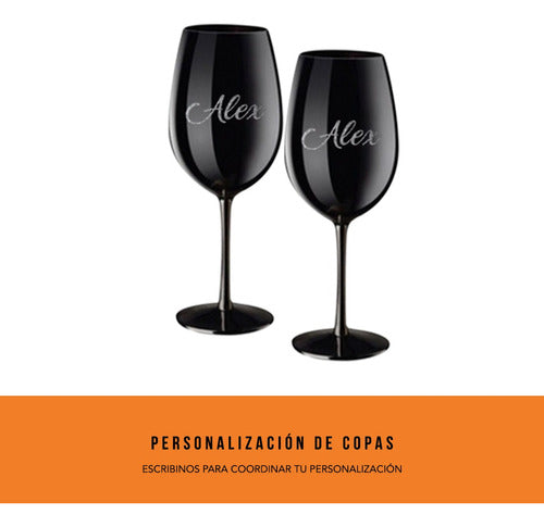 Box Set Vino Enemigo Malbec Copas Negras Grabadas 2