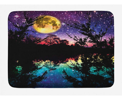 Ambesonne Purple Bath Mat, Lake Moonlight Stars In Night Sky 0