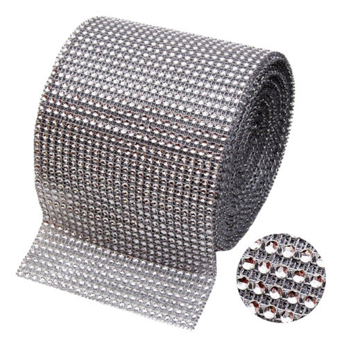 Generic Rollo Falso Strass Brillo Plastico 24 Líneas Color Plateado 0