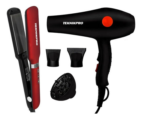 Teknikpro Red Passion Hair Straightener + Teknikpro 2800 Hair Dryer 0