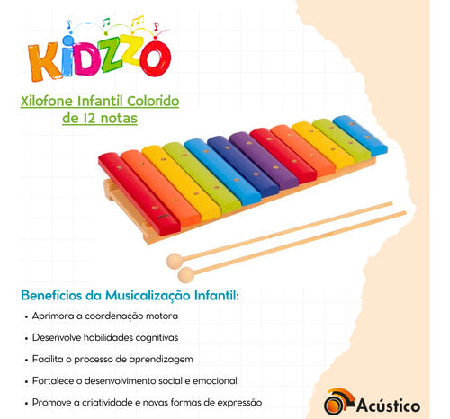 Xilofone Infantil Kidzzo Com 12 Notas + Par De Baqueta 1