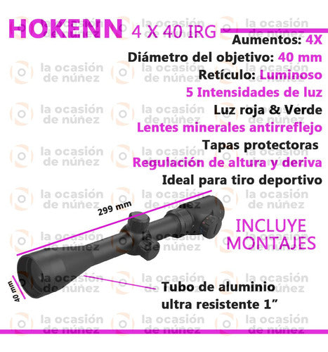 Hokenn 4x40 Telescopic Scope with Illuminated Reticle + Mount 1