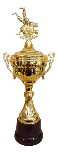 Gold Plastic Judo Trophy Cup with Wooden Base 46 cm 0