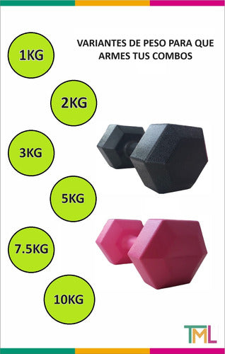 Tourmalhyn Hexagonal PVC Plastic Dumbbell 10 Kgs Fitness Gym 2