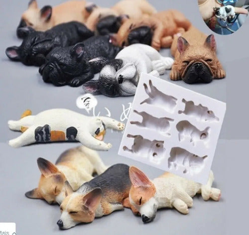 Molde De Silicone Gatos E Cachorros Deitados 1