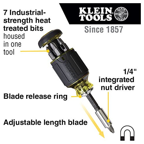 Klein Tools Multi Screwdriver Magnetic 7 Tips Bit 1 Nut 1/4 1