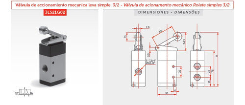 Válvula Neumática Por Rodillo, 3/2, Monoestable, 1/4 Bsp 1