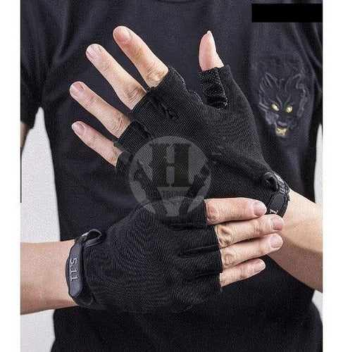 Guantes Tacticos Elastizados Antidesliza Dedo Cortado Negros 1