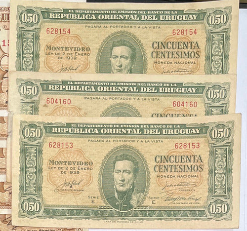 Billete Uruguay 1 ,10, 100 Y 0,5 Peso Antiguo 57 Billetes 3