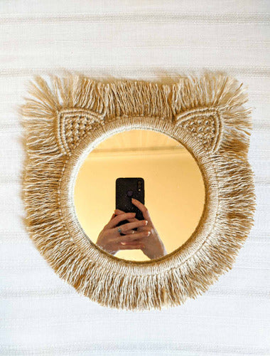 Handmade Macrame Woven Mirror, Child Lion/Cat Design, 35cm 0