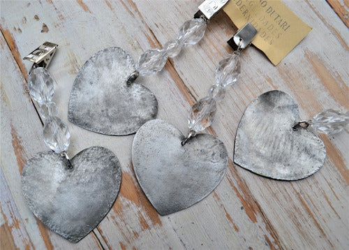 Set 4 Pesas Para Mantel Corazón Metal Liso Plata Envejecido 0