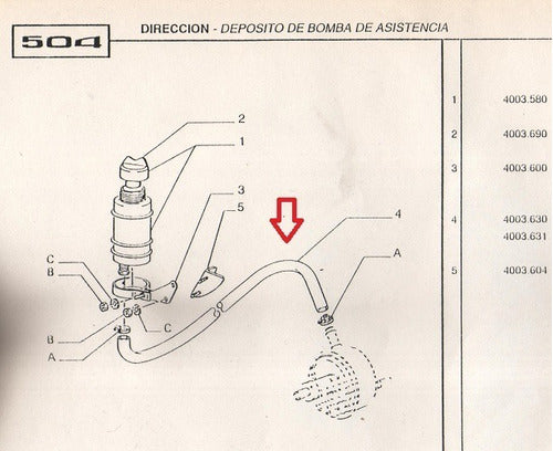 Caño Salida Deposito Direccion Hidraulica Peugeot 504/505 2