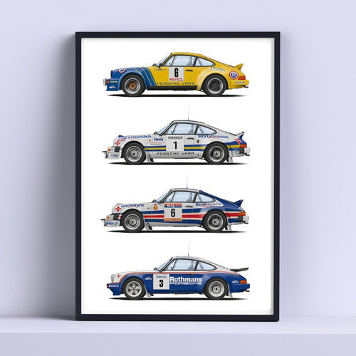 Porsche Different Race Cars Wall Art 30x40cm Framed for Hanging 0