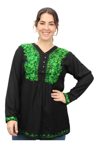 Embroidered Kashmir Buttoned Wide Indian Blouse 25