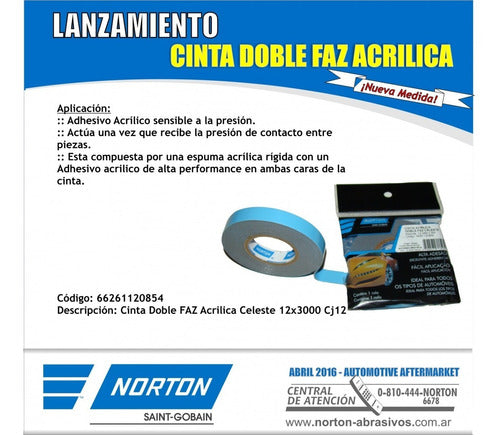 Norton Double-Sided Acrylic Tape Celeste 6mm X 18mt Auto 3