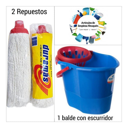 Duramás D 15L Bucket with Strainer + 2 100% Cotton Mop Refills 0