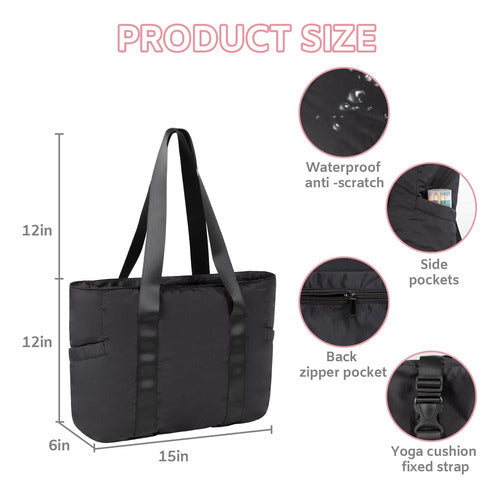 Bolso Tote Grande Para Mujer Con Bolsillo Húmedo, Negro 3