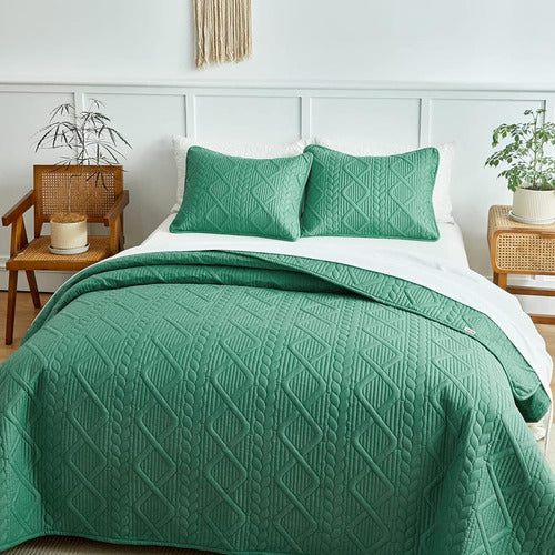 Tititada 3 Piece Solid Green Summer Comforter Set King Size 0