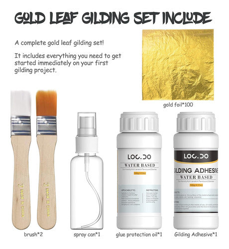 HERMES SHOP Gold Leaf Kit with Water-Based Adhesive 200ml and 100 Sheets 1