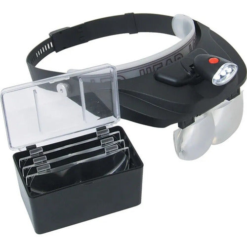 Binocular Headband Magnifying Glass with LED Light and Four Visor Lenses 0
