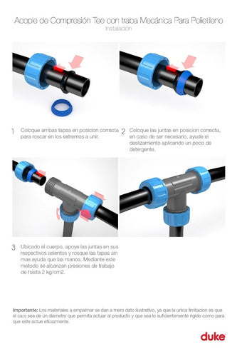 Duke Acople Tee De Compresión Para Caño De Polietileno 3/4 3