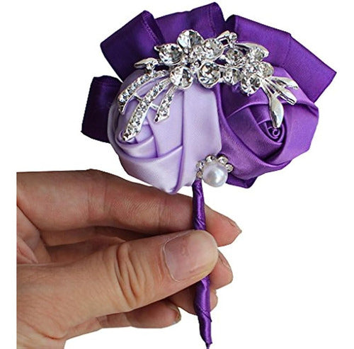 Mojun Wedding Groom Ribbon Rose Crystal Rhinestone Boutonnie 0