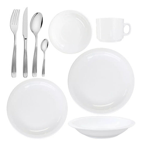 Tsuji Set Porcelain Dinnerware with Striped Cutlery + Glasses 0