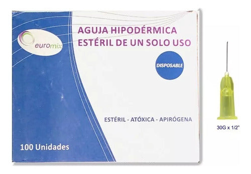 Euromix Aguja 30g 1/2 (13/3) Descartable Mesoterapia X100u 2