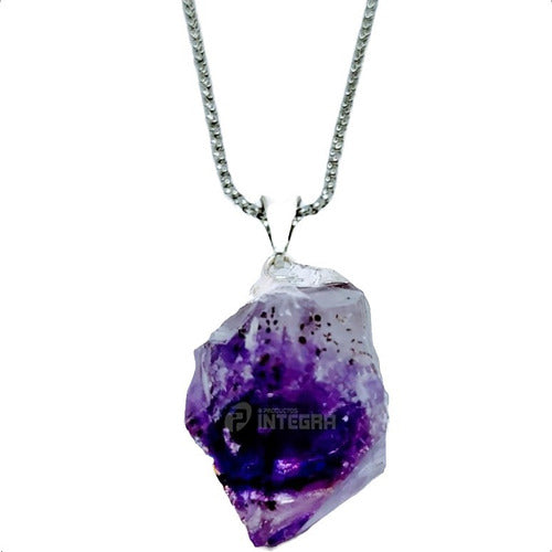 Clematisdeluz Long Necklace Amethyst Gemstone Pendant Surgical Steel 3