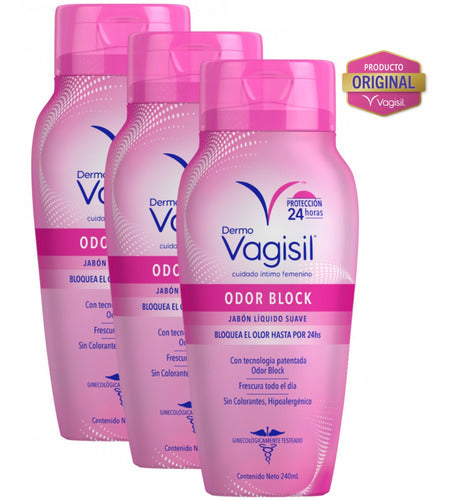 Kit X 3u Jabones Líquido Dermo Vagisil Odor Block 240ml 0