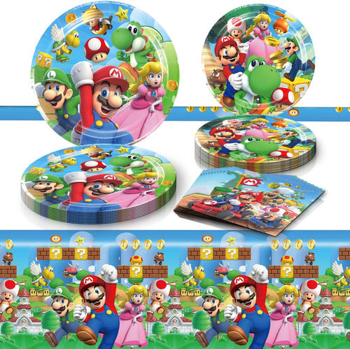 Fiesta De Mario: 20 Platos, 20 Servilletas Y 1 Mantel De Mes 0