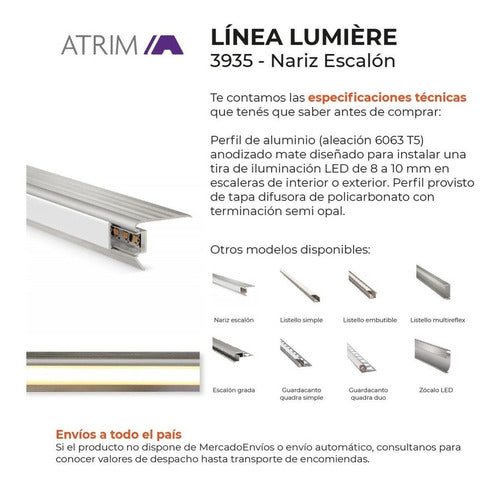 Atrim Nariz Escalon Lumiere Luz Led 2,5 M 3935 Cromo Mate 2