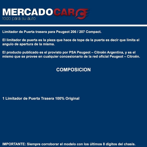 Peugeot Limitador Tope Puerta Trasera 206 1.9 Diesel - 2009 1