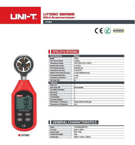 Anemometro Termometro  Digital Compacto Uni-t Ut363 Electro 6