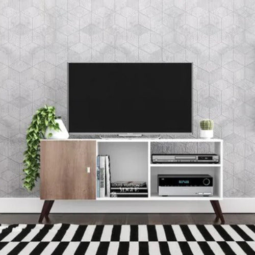 Welaman Rack Tv Linea Retro Mesa De Living 1 Puerta Rt3014 Blanco 1