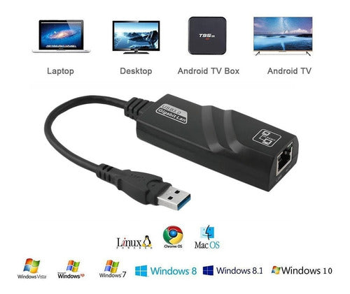 Adaptador Red Usb 3.0 A Ethernet Lan Rj45 Gigabit 1000 Mbps 1