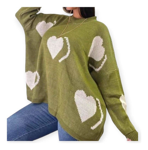 Oversize Printed Round Neck Wool Sweater - Super Spacious 0