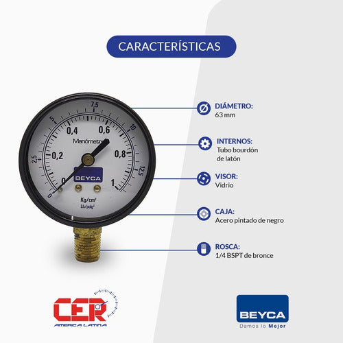 Beyca Manometer 1 Kg 63mm 1/4 Inch Bottom Thread 1