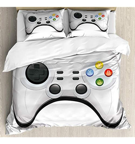 Lunarable Gamer Duvet Cover Set, Modern Gamepad with 0