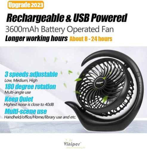 Viniper 180 USB Wireless Rechargeable Table Fan with 3 Speed Settings 2