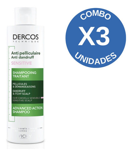 Pack X3 Vichy Dercos Shampoo Anticaspa Sensible 200 Ml 0