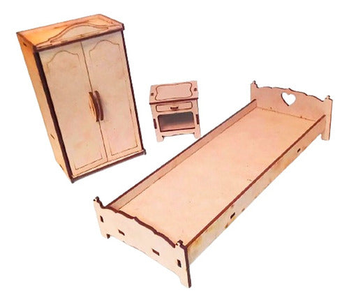 Miticlick Dormitorio - Muebles Para Muñeca - Sin Pintar 0