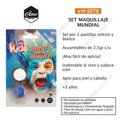 10 Set Maquillaje Argentina Glow Kids Pastilla Celeste Blanc 1