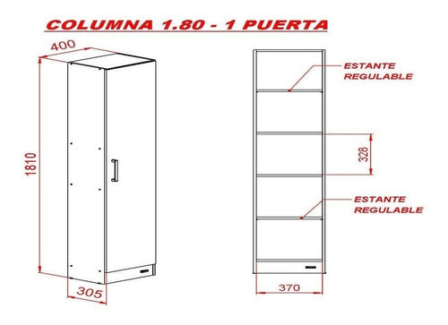 Mosconi Columna 1.80 M Despensero 1 Puerta 5 Estantes Melamina 3