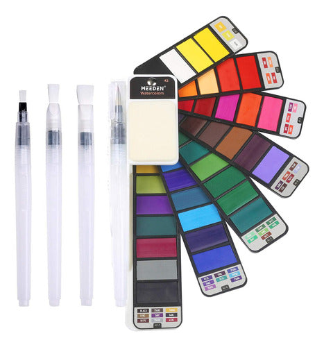 Meeden Travel Watercolor Paint Set: Portable 42 Assorted Water Colors Paint Kit With 4 Brushes 0