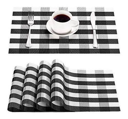 Syntus Individual Table Mats, White and Black, Woven Vinyl 0